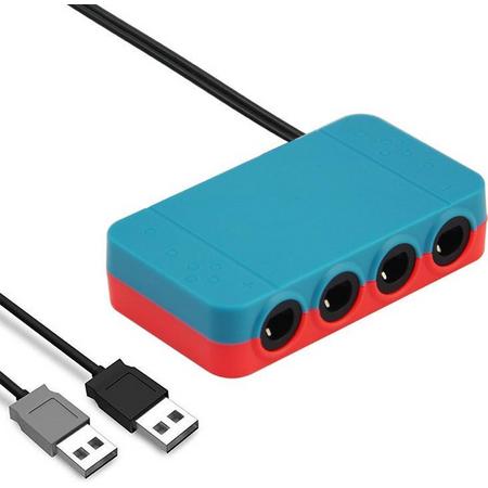 Thredo Gamecube USB Controller Adapter - 4 poorten - geschikt voor Nintendo Switch & Wii U (Blauw/Rood)