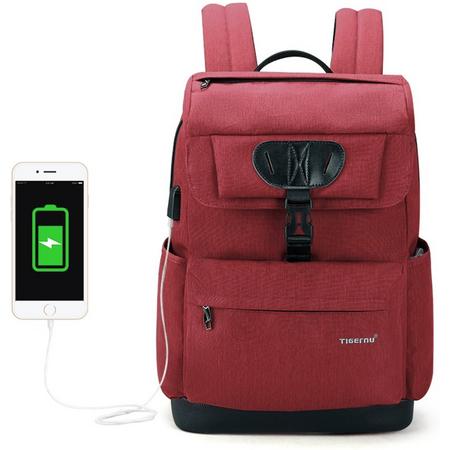 Tigernu Fashion II - laptop rugzak - anti diefstal met usb aansluiting - 12,5 tot 15,6 inch - rood