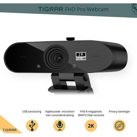 Tigrar - webcam voor pc - Streamcam - Streaming webcam - Resolutie 3840*2160p - 8 Megapixels - Privacy Schuifje - Thuiswerken, Laptop, Online Lessen - Plug and Play