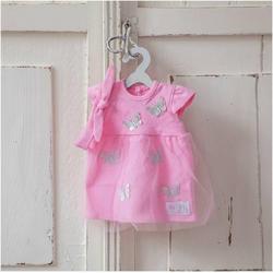 Poppenkleding Tiny treasures roze jurk met vlinders sokjes en haarband 44cm