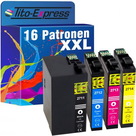 Tito-Express PlatinumSerie PlatinumSerie® 16 inktpatronen voor TE2711 TE2712 TE2713 TE2714 TE-27 XL compatibel met Epson Black Cyan Magenta Yellow