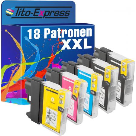 Tito-Express PlatinumSerie PlatinumSerie® 18 printerpatronen XXL met Chip kompatibel voor Brother LC985 Black Cyan Magenta Yellow DCP-J 125 / DCP-J 140 W / DCP-J 315 W / DCP-J 515 W / MFC-J 220 / MFC-J 265 W / MFC-J 410 Series /