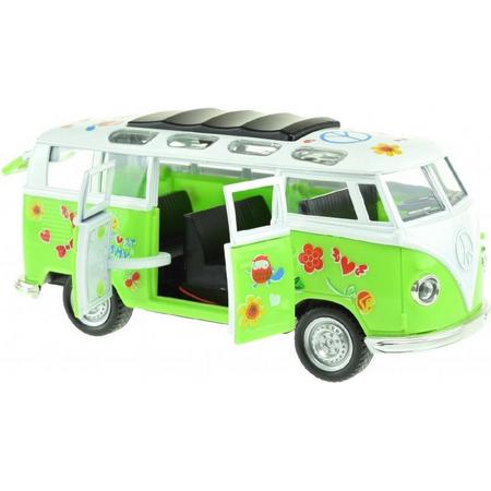 Flower Power Bus Metal Pull Back met licht en geluid (Groen) 18 cm Toi-Toys - Modelauto - Schaalmodel - Model auto