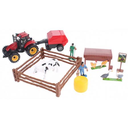 Toi-toys Boerderij Speelset Rode Tractor Met Balenpers