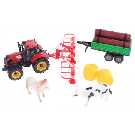 Toi-toys Boerderij Speelset Rode Tractor Met Boomstammen