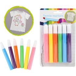 Tropical Textiel Stiften - 6 Stuks - Toi Toys - Textielstiften voor Kinderen - Volwassenen - Kleding Stiften - Marker - Textiel Marker - Kleuren: Roze, Oranje, Blauw en Groen - DIY - Knutselen - Creatief - Kleuren - Kleding Bewerken
