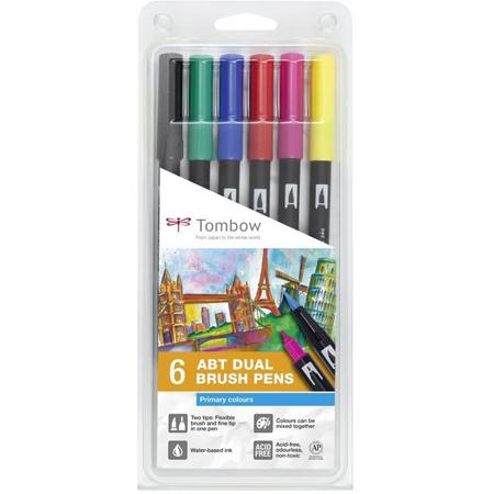 Tombow ABT dual-brush tekenpennen (set van 6) - primaire kleuren