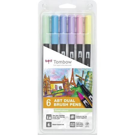 Tombow ABT dual-brush tekenpennen - pastel kleuren - set van 6