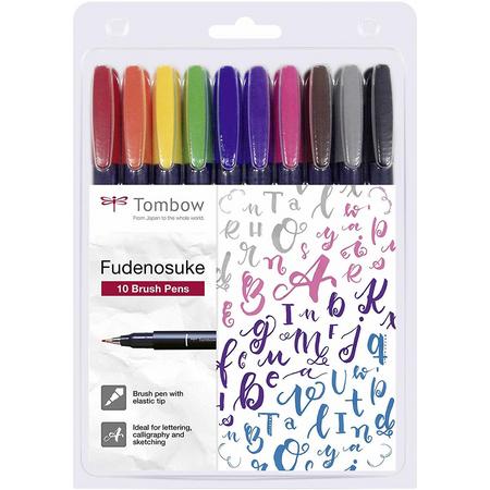 Tombow  Brush Pen Fudenosuke  Colour 10er-Set verpakt in een Handige Zipperbag