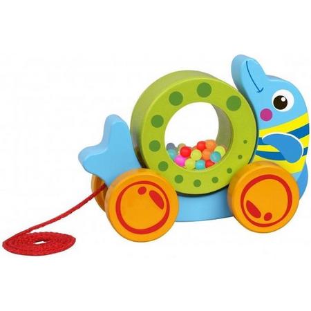 Tooky Toy Trekfiguur Dolfijn 15 Cm Hout Blauw/groen/geel
