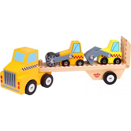 Tooky Toy Vrachtwagen Met Wegenbouwmachines 34 Cm Geel 4-delig