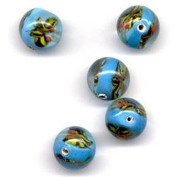30 Stuks Hand-made Jewelry Beads - Turquoise en Wit Design - Rond