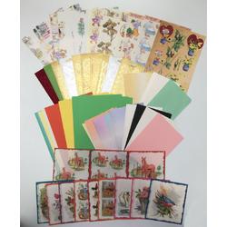 Groot Knutselpakket - Stickervellen, Enveloppen, Lux Karton, Afbeelding vellen, Papier, Decor Vloei - Voor kaarten maken, Scrapbooking en andere creatieve objecten.