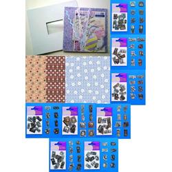 Groot Scrapbook Set - 1 Album met 10 plastic bladen-30,5x30,5, 26 Albumvellen, 3 Sticker Vellen, 9 Karton Punch-Outs, Confetti, Frames, 32 metalen Embellishments, Enz., Enz.