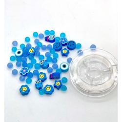 Katsuki Smileys & Beads, Blue, 64pcs & Elastic Thread 10M