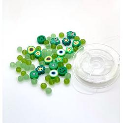 Katsuki Smileys & Beads, Green, 64pcs & Elastic Thread 10M