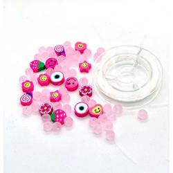 Katsuki Smileys & Beads, Pink, 64pcs & Elastic Thread 10M