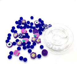 Katsuki Smileys & Beads, Purple, 64pcs & Elastic Thread 10M