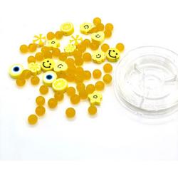 Katsuki Smileys & Beads, Yellow, 64pcs & Elastic Thread 10M