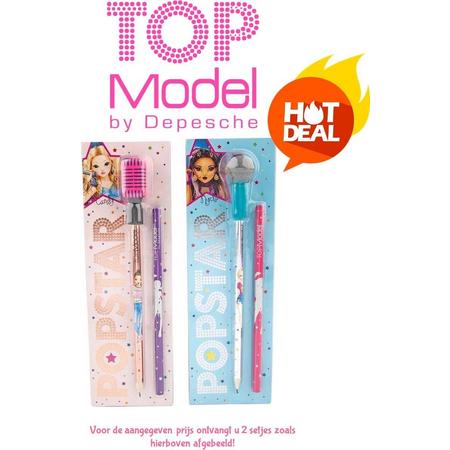 Top Model Popstar potloden met unieke gum - 2 setjes - Voordeelbundel