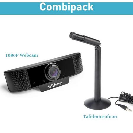 FullHD 1080P Webcam met Desktop Microfoon voor PC & Laptop. USB Camera met tafelmicrofoon Combipack