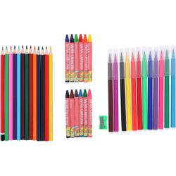 Topwrite Kids Tekenset - 38 stuks - kleurpotloden, viltstiften, waskrijtjes, puntenslijper