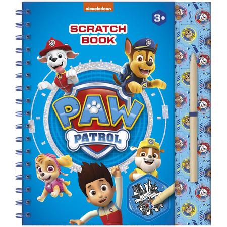 Paw Patrol kraskaarten- en tekenplatenboek incl. sjabloon, stickers, speelachtergrond en kraspen - 21 x 23,5 cm
