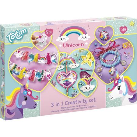 Totum Unicorn 3 in 1 creativity set - XL complete knutselset 3 activiteiten met eenhoorn en regenboog thema