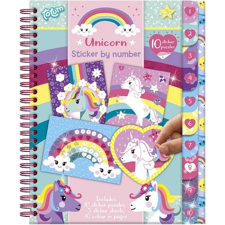 Totum Unicorn stickerboekje - stickeren op nummer - doeboekje - stickerpuzzels en kleurplaten