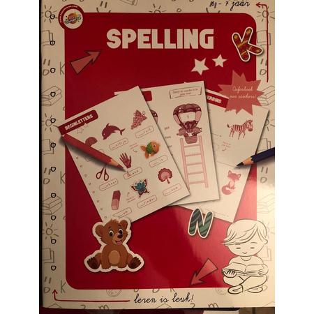 Leren Spelenderwijs spelling met plaatjes met letters kijken leuk spelling boek met stickers en achterin het boek de oplossingen
