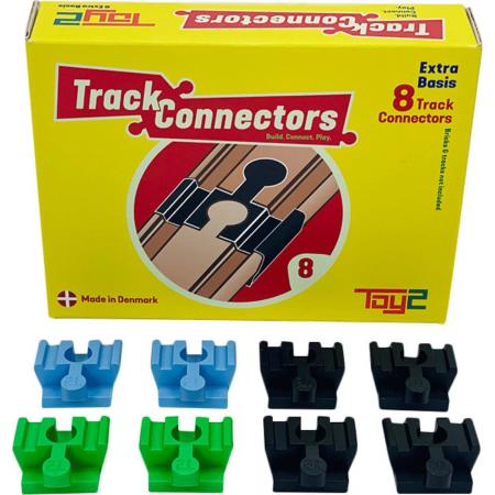 Toy2 8 Basis Connectors Treinbaanonderdelen - Houten Treinbaan - Voor LEGO DUPLO©, BRIO©, IKEA