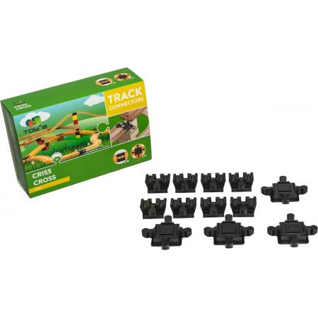 Toy2 Track Connectors - Criss Cross. Verbind LEGO DUPLO© blokken met houten treinrails van BRIO©, IKEA, etc.