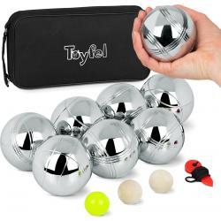 Toyfel Levy – Petanque Jeu de Boules Set met 8 Metalen Boccia Ballen, 2 Houten Ballen, Signaalbal, Meetlint & Draagtas – Buitenspel voor Kinderen & Volwassenen