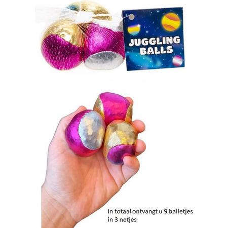 Jongleerballen 9 pack - speelgoed jongleren of ballen gooien - Metallic kleuren