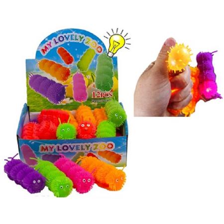 Puffer Wormen 4 stuks met verlichting - Anti Stress knijp speelgoed