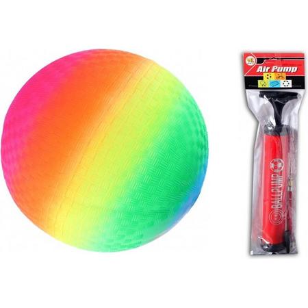 Regenboog bal met ballenpomp - voordeelverpakking