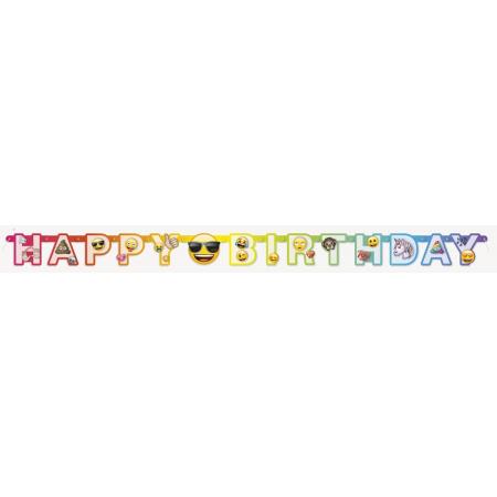 Kartonnen happy birthday Emoji Rainbow™ banner - Feestdecoratievoorwerp