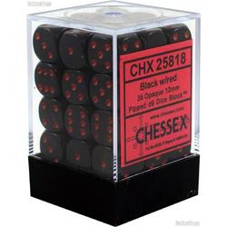 Chessex Opaque 12mm d6 with pips Dice Blocks (36 Dice) Blac