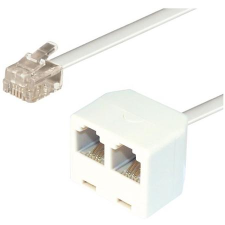 Transmedia Telefoon splitter kabel 1x RJ11 (m) - 2x RJ11 (v) / wit - 15 meter