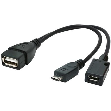 Transmedia USB Micro B OTG adapter met Micro USB voeding - USB2.0 - 0,15 meter