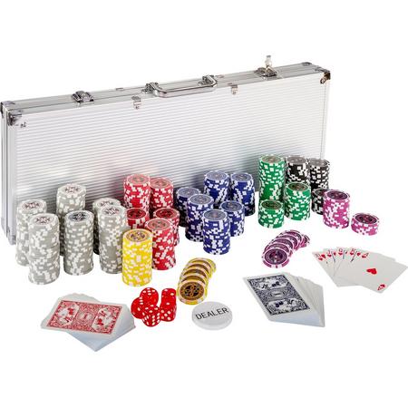 Poker - Pokerset - Poker set - Poker chips - Poker fiches - Poker kaarten - Poker koffer - Pokerkaarten - Inclusief koffer - 500 chips - 57.5 x 21 x 6.5 cm - Zilver