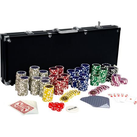 Poker - Pokerset - Poker set - Poker chips - Poker fiches - Poker kaarten - Poker koffer - Pokerkaarten - Inclusief koffer - 500 chips - 57.5 x 21 x 6.5 cm - Zwart