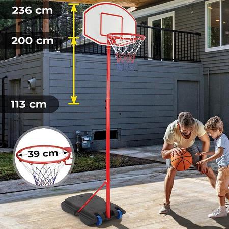 Trend24 - Basketbalstandaard met standaard en wielen - Basketbalring - Verstelbaar - Rood