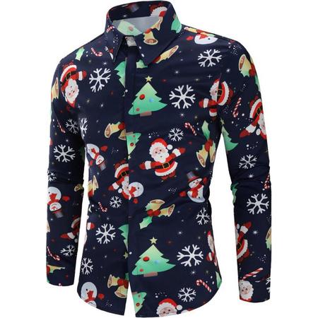 Kerst Verkleedkleding - Shirt met 3D Print Sneeuwman - Casual Shirt - Fun Shirt - Blauw - L