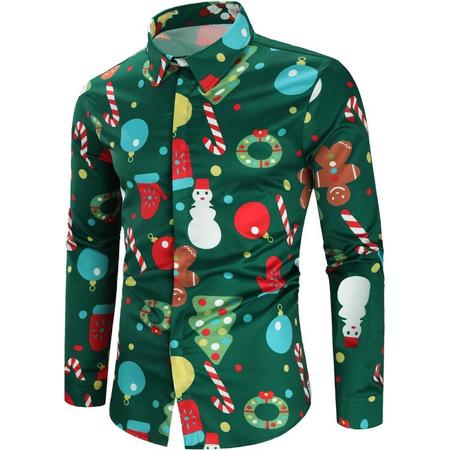 Kerst Verkleedkleding - Shirt met 3D Print Sneeuwman - Casual Shirt - Fun Shirt - Multikleur - L