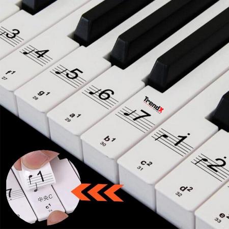 Piano/Keyboard Stickers - Piano Bladmuziek met Lesboek Sticker - Eenvoudig Muzieknoten Leren - Voor 37, 49, 54, 61 en 88 toetsen - Transparant