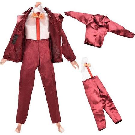 Poppenkleding Set Voor Barbie Ken - Poppen Kleding  - Barbie Pak Modepoppenkleding - Wijn Rood