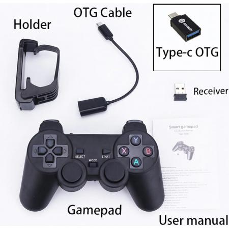 Draadloos gamepad met telefoonhouder - voor smartphone, pc, tv-box. voor OTG tipe-c