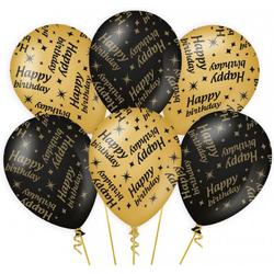 12x stuks leeftijd verjaardag feest ballonnen Happy Birthday thema geworden zwart/goud 30 cm - Feestartikelen/versiering