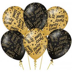 12x stuks verjaardag feest ballonnen Party Time thema geworden zwart/goud 30 cm - Feestartikelen/versiering